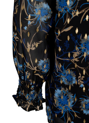 Zizzifashion Floral blouse with long sleeves and v neck, Black Blue Flower , Packshot image number 3