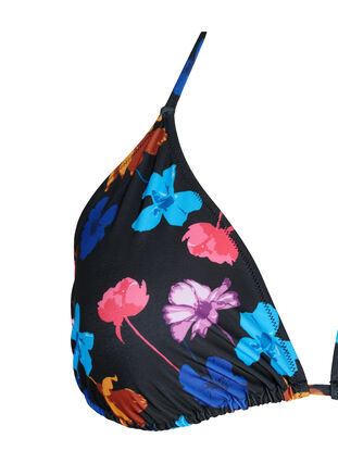 Zizzifashion Triangle bikini bra with print, Black Flower AOP, Packshot image number 2