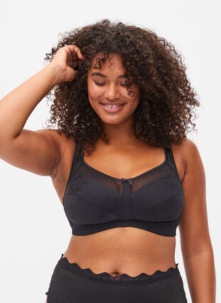 Bra with lace and padded cups - Black - Sz. 85E-115H - Zizzifashion