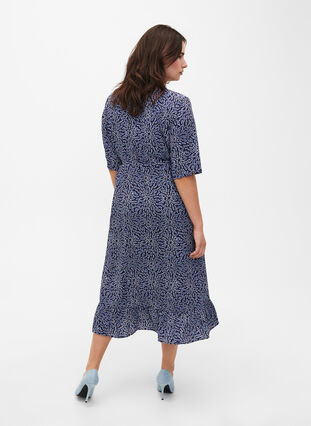 Zizzifashion Printed wrap dress with short sleeves , M. Blue Graphic AOP, Model image number 1