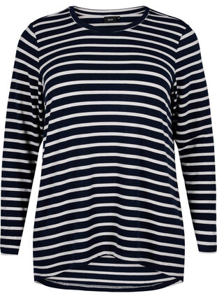 Zizzifashion Long-sleeved blouse with stripes, Evening Blue Stripe, Packshot image number 0