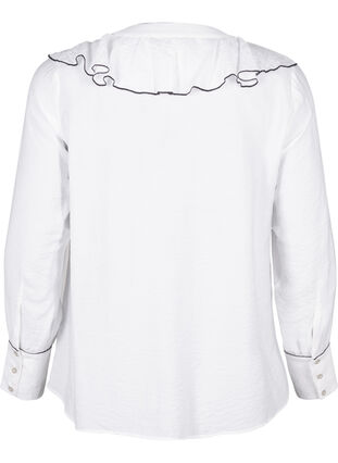 Zizzifashion Long-sleeved viscose shirt blouse with ruffle, Bright White, Packshot image number 1