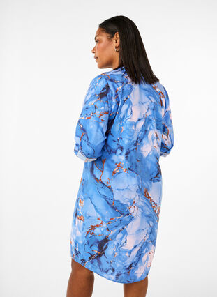 Zizzifashion Viscose shirt dress with marble print, Palace Blue AOP, Model image number 1