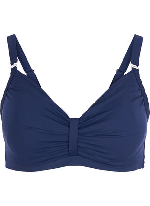 Bikini top with ruching and string - Blue - Sz. 42-60 - Zizzifashion