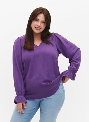 Zizzifashion V-neck blouse with long sleeves, Pansy, Model image number 2