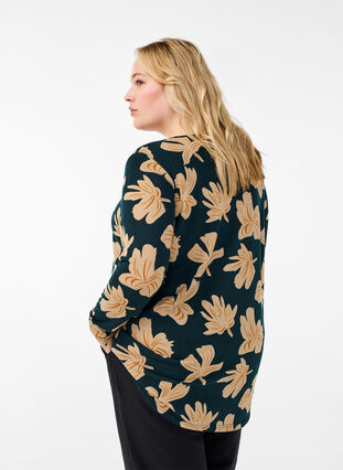 Zizzifashion Floral blouse with long sleeves, Scarab Big FlowerAOP, Model image number 1