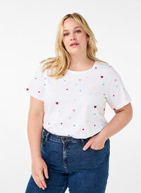 Organic cotton T-shirt with hearts, White Heart Emb., Model