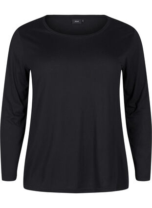 Zizzifashion Long-sleeved blouse in wool and viscose, Black, Packshot image number 0