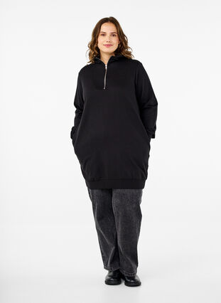 Zizzifashion Sweat tunic with hood and zip, Black, Model image number 2