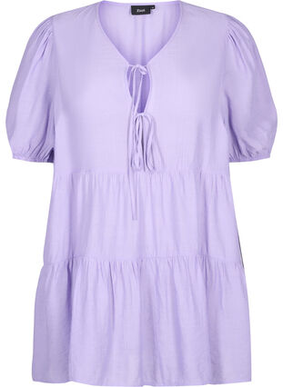 Zizzifashion A-line viscose tunic with lace-up detail, Sand Verbena, Packshot image number 0