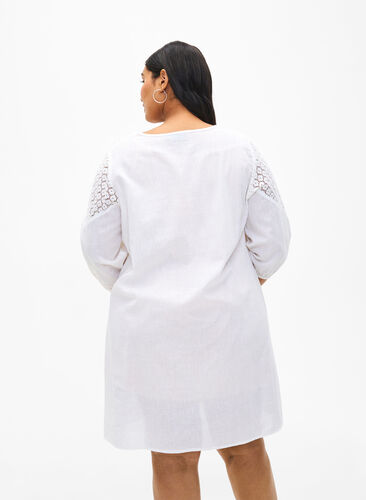 Zizzifashion Dress in a cotton blend with linen and crochet detail, Bright White, Model image number 1