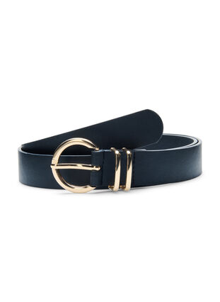 Zizzifashion Faux leather belt with gold-colored buckle, Black w. Gold Buckle, Packshot image number 0