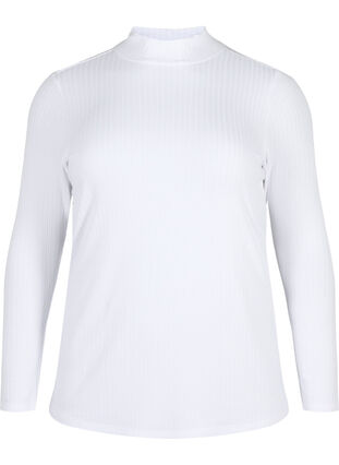 Zizzifashion Fitted viscose blouse with high neck, Bright White, Packshot image number 0