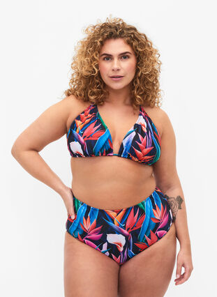 Zizzifashion Bikini bottom with print and high waist, Bright Leaf, Model image number 0