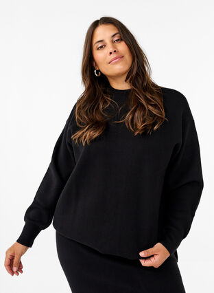 Zizzifashion Solid colour knitted blouse, Black, Model image number 0