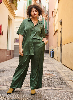 Zizzifashion Trousers with textured pattern, Duck Green, Image image number 0
