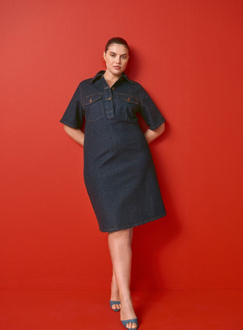 Denim dress with short sleeves, , Model