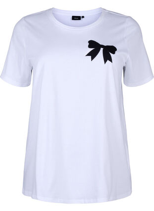 Zizzifashion Cotton T-shirt with bow tie, Bright Wh. W. Black , Packshot image number 0