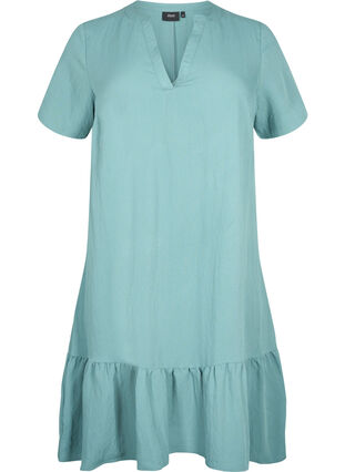 Zizzifashion Short-sleeved viscose dress with v-neckline, Sea Pine, Packshot image number 0