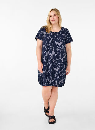 Zizzifashion Short-sleeved cotton dress with print, Skyrocket AOP, Model image number 2