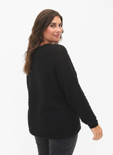 Zizzifashion Structure-patterned pullover in organic cotton	, Black, Model image number 1