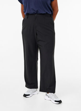 Zizzifashion Straight fit trousers with high waist, Black, Model image number 2