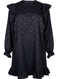 Jacquard dress with long sleeves and ruffle detail