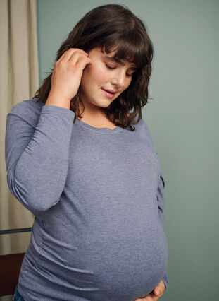 Zizzifashion Basic maternity blouse with long sleeves, Nightshadow Blue, Image image number 0