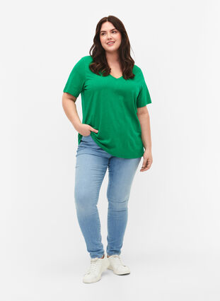 Zizzifashion Short sleeve basic t-shirt with v-neck, Jolly Green, Model image number 2