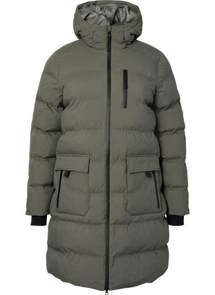 Zizzifashion Puffer coat with hood and pockets, Beluga, Packshot image number 0