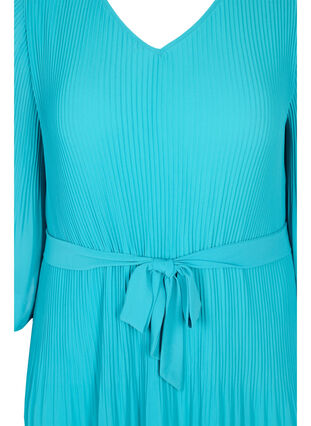 Zizzifashion Pleated dress with 3/4 sleeves, Turquoise, Packshot image number 2