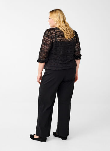 Zizzifashion Wide-leg trousers with elasticated waistband, Black, Model image number 1