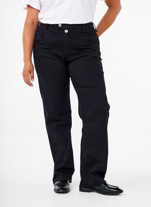 Zizzifashion Regular fit Gemma jeans with a high waist, Black, Model image number 3