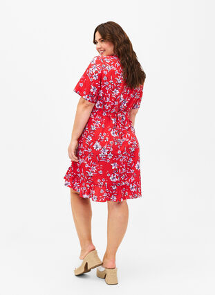 FLASH - Wrap dress with short sleeves, Poinsettia Flower, Model image number 1