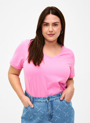 Zizzifashion Solid-coloured basic cotton T-shirt, Rosebloom, Model image number 0