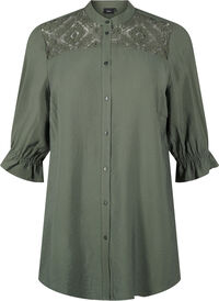 Long viscose shirt with lace detail