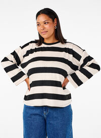 Long-sleeved blouse with stripes, Bl. Beige Mel.Stripe, Model