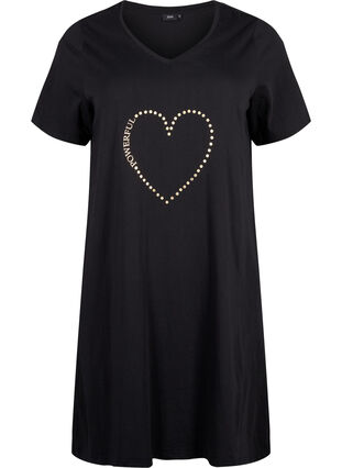 Zizzifashion Organic cotton nightdress with V-neck, Black Powerful, Packshot image number 0