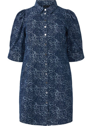 Zizzifashion Short denim shirt dress with rose pattern, Denim Rose AOP, Packshot image number 0