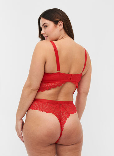 Zizzifashion Regular-rise lace g-string, True Red , Model image number 1
