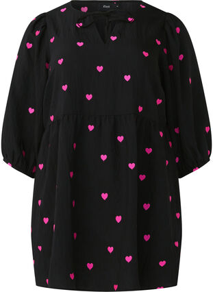 Zizzifashion Tunic with hearts and 3/4 sleeves, Black Emb. Heart, Packshot image number 0