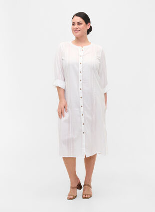 Zizzifashion Cotton shirt dress with 3/4 sleeves, Bright White, Model image number 2