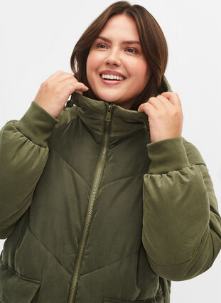 Zizzifashion Long colorblock winter jacket with hood, Forest Night Comb, Model image number 2