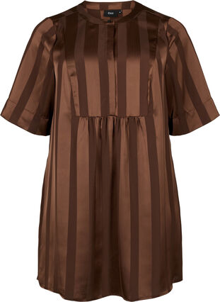 Zizzifashion A-line dress with stripes and 1/2 sleeves, Chestnut, Packshot image number 0