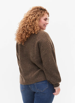 Zizzifashion Ribbed knitted cardigan with buttons, Brown Mel., Model image number 1