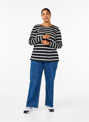 Zizzifashion Blouse with stripes and long sleeves, Black Sand Stripe, Model image number 2