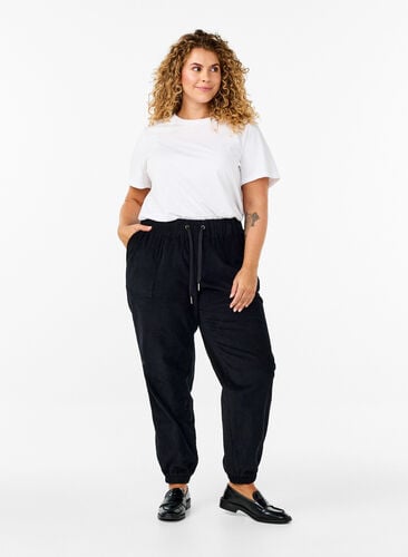 Zizzifashion Corduroy trousers with an elastic waistband, Black, Model image number 0