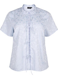 Short-sleeved jacquard blouse with ties, Ancient Water, Packshot