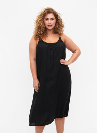 Zizzifashion Sleeveless midi dress in viscose, Black, Model image number 2