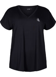 Loose training t-shirt with v-neck, Black, Packshot